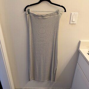 RVCA Black & White Striped Ribbed Midi Skirt | Stretchy | Size L